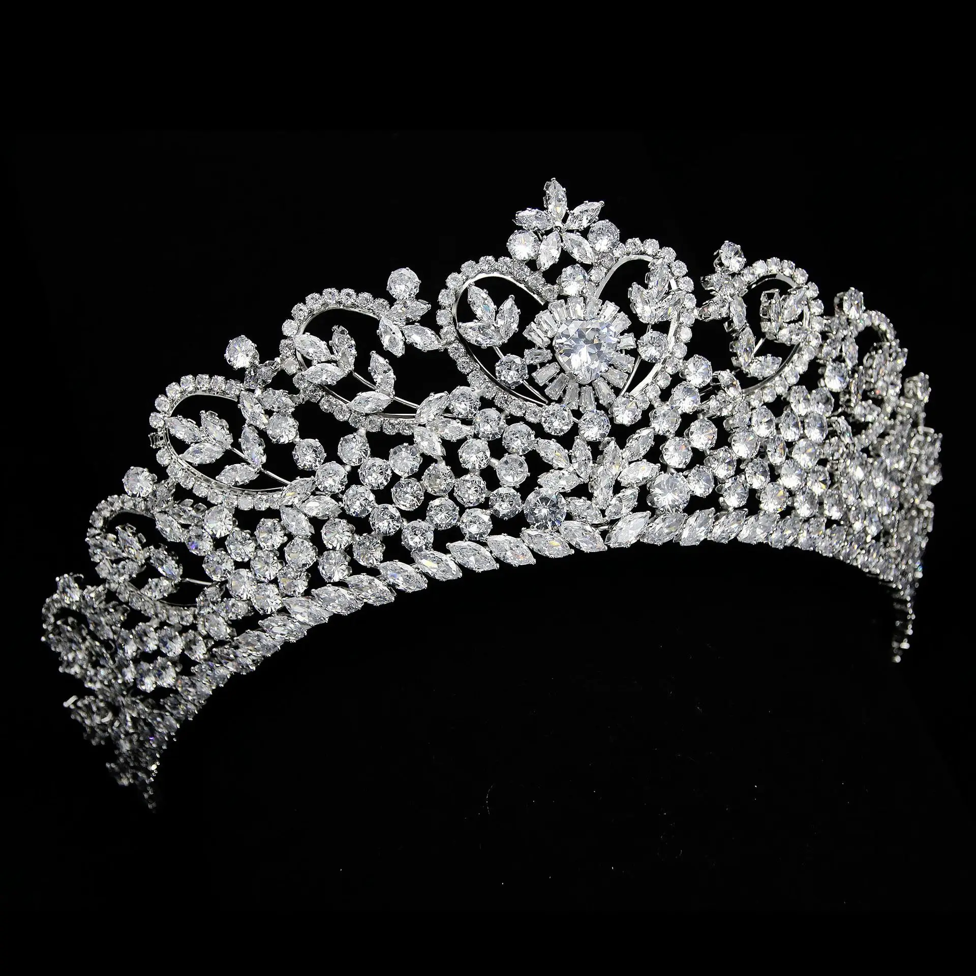 High Quality Queens Headpiece Shiny Cubic Zirconia CZ Wedding Bridal Tiaras Crown for Bride Hair Accessories
