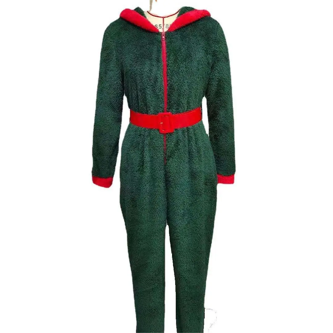 New High Quality Factory Price Belt Double-sided Velvet Hooded Home Casual Christmas One-piece Pajamas Ladies Home Wear