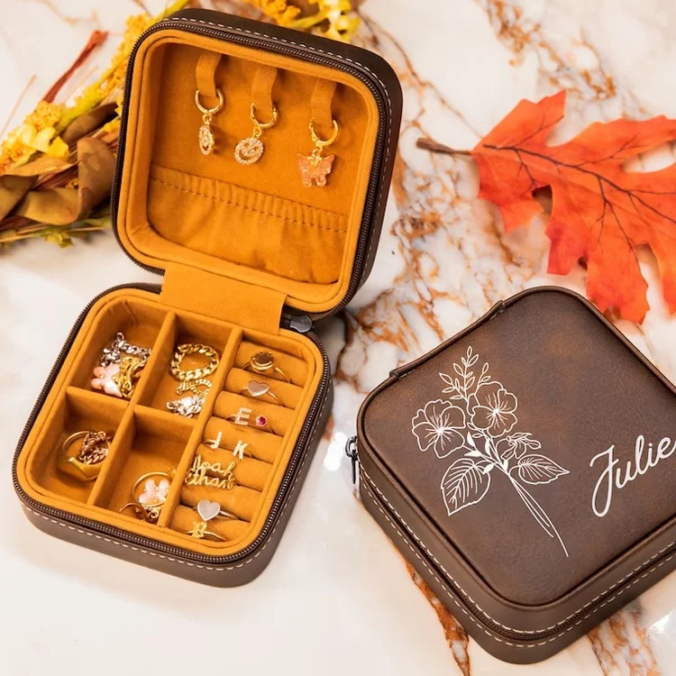 Органайзер на молнии под заказ бархатный футляр для хранения водонепроницаемая коробка из искусственной кожи с гравировкой логотипа роскошная упаковки ювелирных изделий логотипом