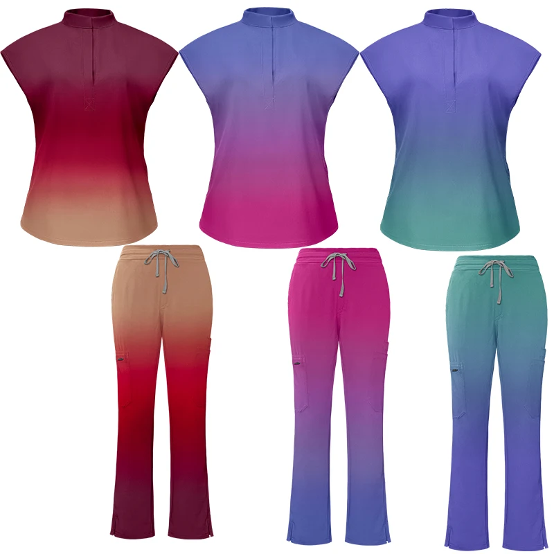 Fashionable Collar Design Hospital Uniforms Medical Scrub Nurses Water proof  Uniforms Sets Anti-wrinkle Nursing Scrubs Suits