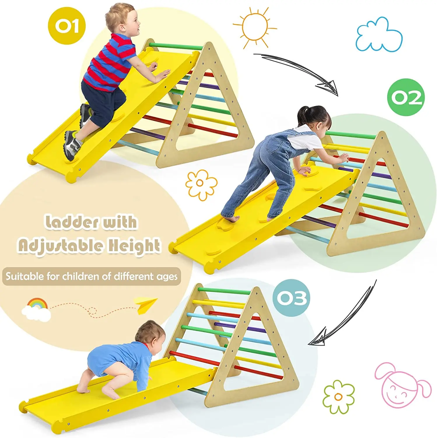 5 in 1 Triangle Climber with 2 Ramp, Toddler Climbing Triangle for Sliding and Climbing, 5-Piece Set Play Equipment for Kids