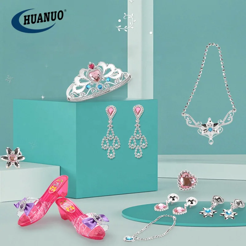 Kids pretend play crowns jewelry toys girls fashion beauty play set princess shoes dress up toy