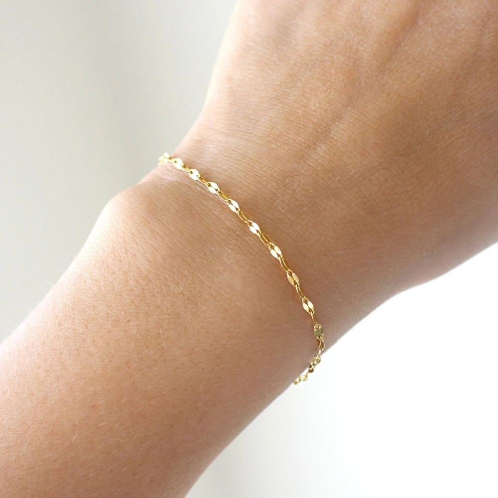Fashionable 316L Stainless Steel jewelry  14k Gold women  flat chain lip Link Bracelet