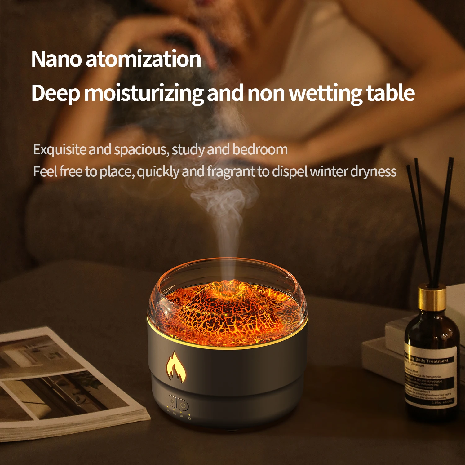 Colorful Flame Humidifier Home Usb Simulation Volcano Atomizer Large Capacity Humidifier