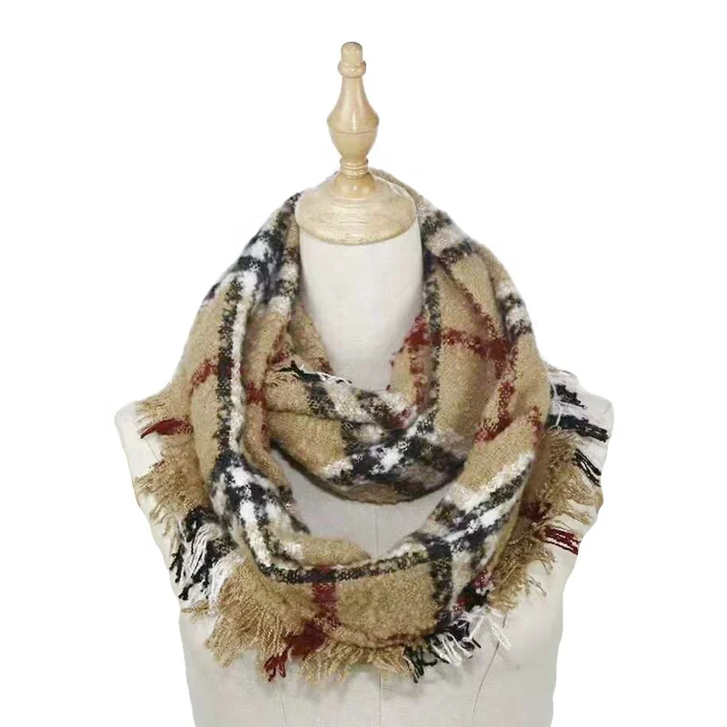 Hot Sell Good Quality Polyester Woven Loop for Winter Basic Multi Color Plaids  Super Soft Infinity Scarf