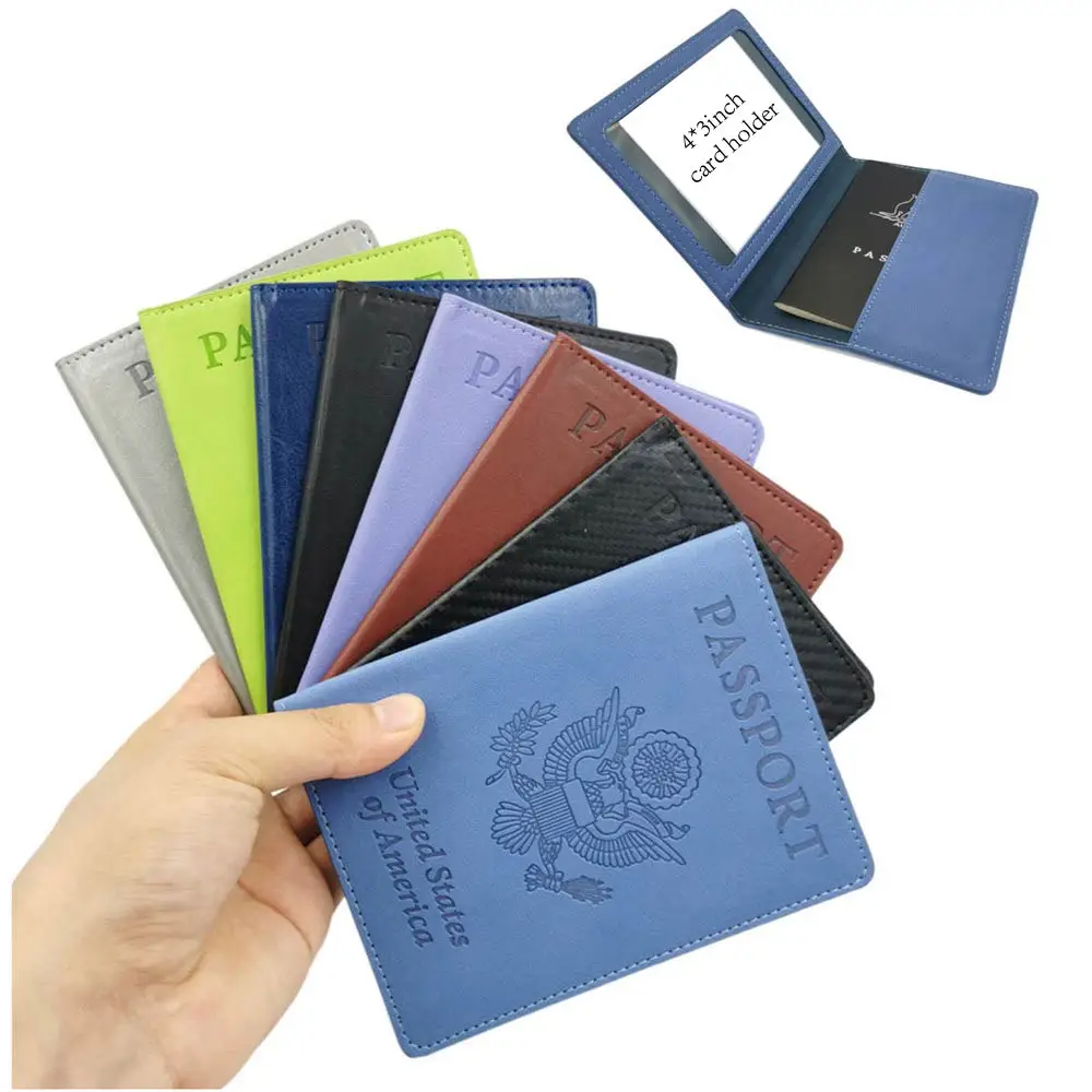 Custom  pu leather cover case simple thin design travel passport holder