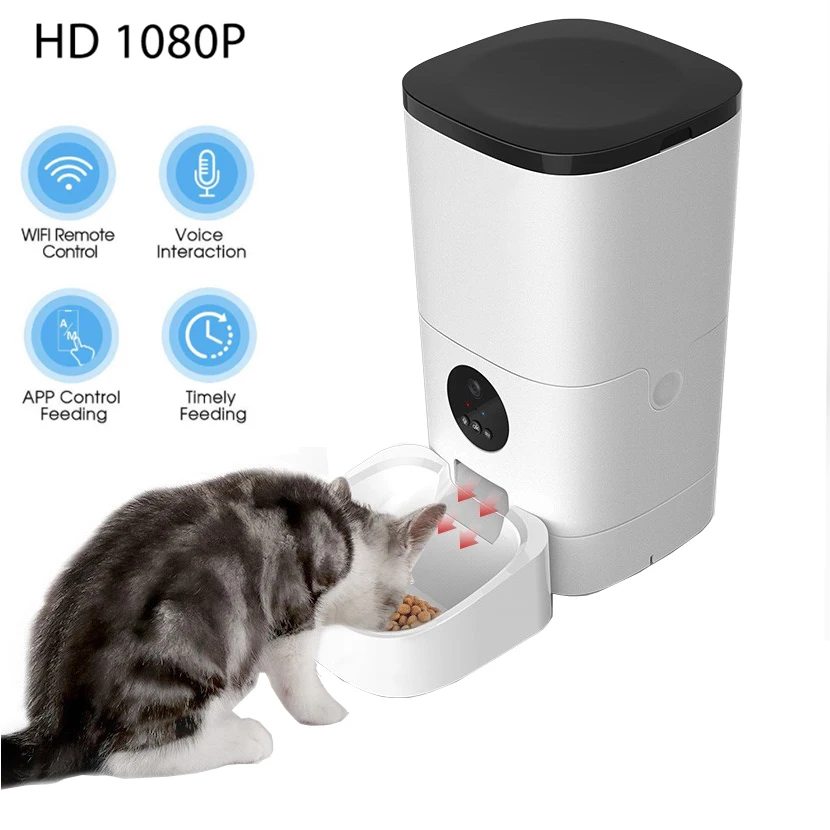 Полностью автоматическая умная кормушка для домашних животных 6 л, камера с дистанционным управлением и таймером, автоматическая кормушка для собак