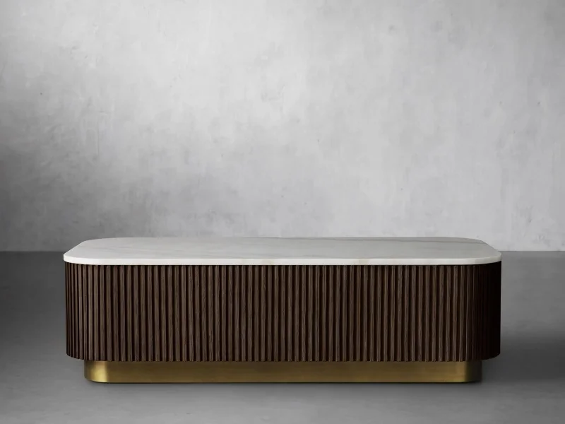 HJ HOME  OEM Contemporary Design American Oak Handcrafted Pine Wood Central Table Oak Veneer Marble Coffee Table