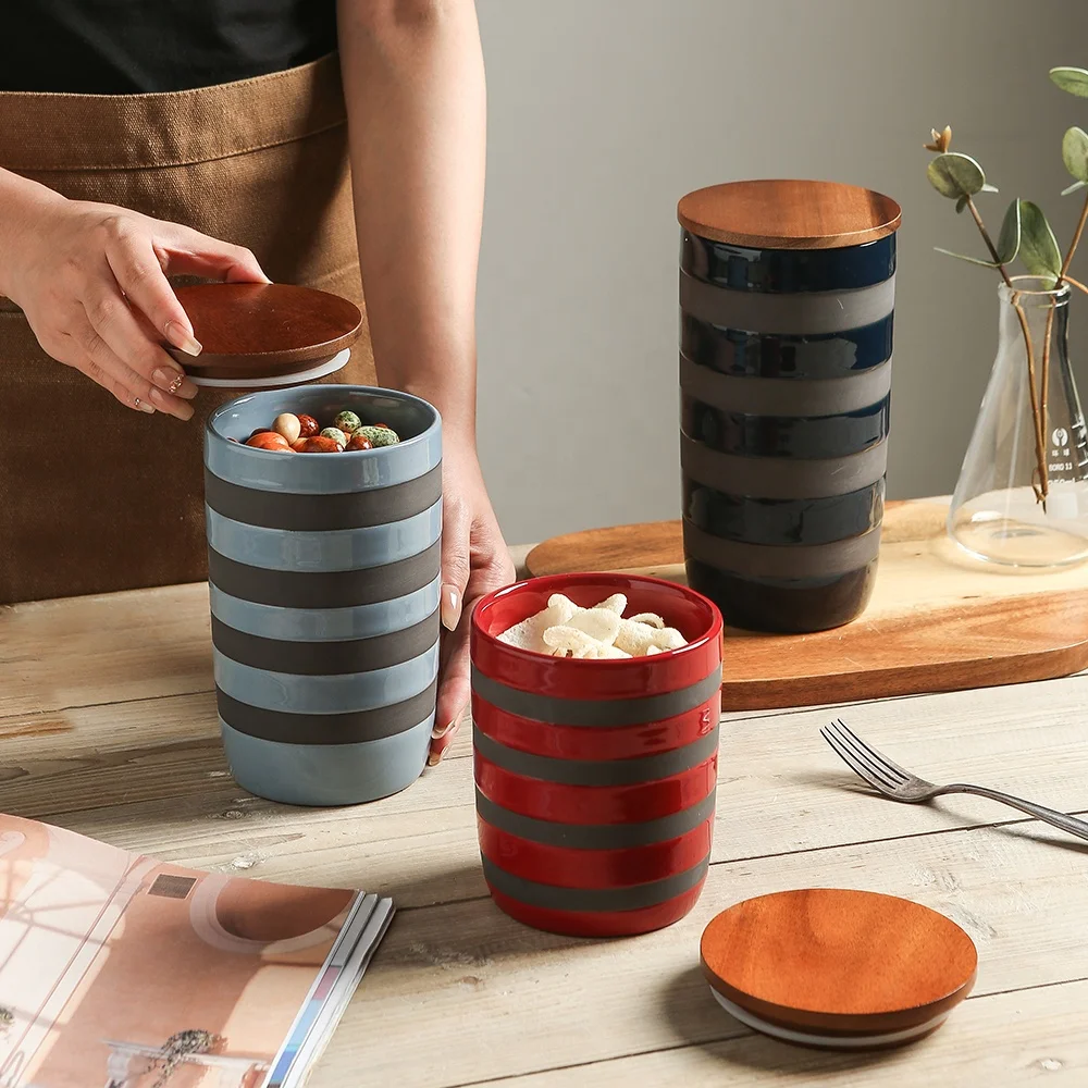 Home kitchen storage canisters vintage style ceramic kitchen sugar coffee candy snack storage jar custom airtight food container