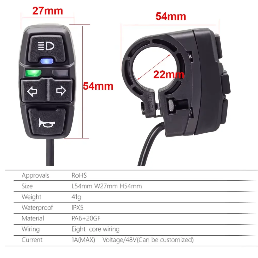 E-Bike Front Brake Rear Light Kit For 36V 48V Battery Contain Horn Headlight Switch And With Ebike Turn Functional Tail Light