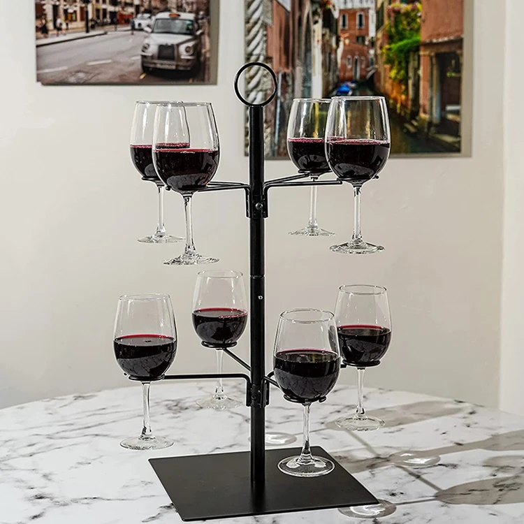 JH-Mech 8 Holders Tree Bar Cocktail Tree Display Stand for Wine Cocktails and Shot Glasses Black Metal Cocktail Tree Stand