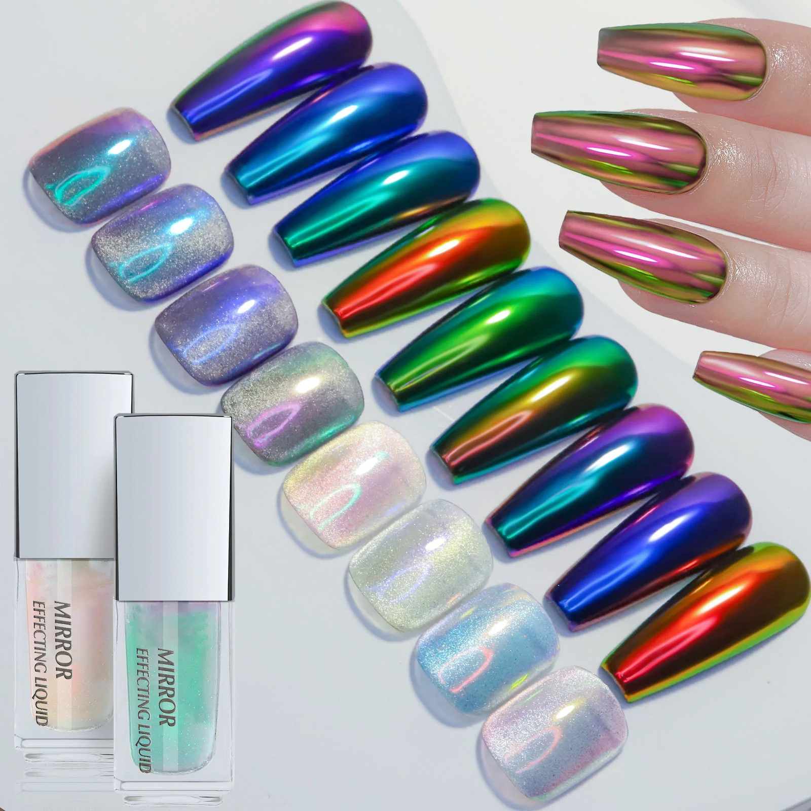 2023 Aurora Liquid Powder Metallic Chrome Nail Polish Magic Glass Mirror Effect Gel Polish Nails Magic Mirror Powder Liquid