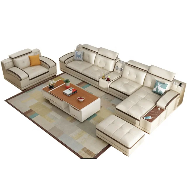 Modern Customizable corner combination customized Genuine leather sectional sofa L Shaped Living Room Set 7 Seater Couch