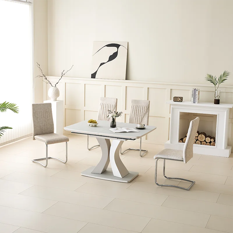 New Modern Luxury 200cm White Dining Table Set Elegant Design Dinning Base Extendable Wood Dining Table Set for 6 8 10 seater