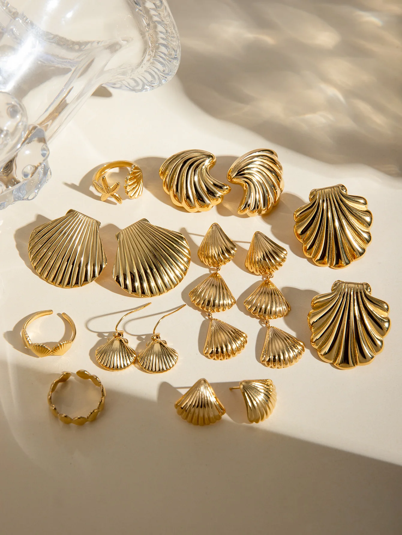 Summer New Ocean Series 18K PVD Plated Earrings Beach Wind Shell Stainless Steel Stud Earrings