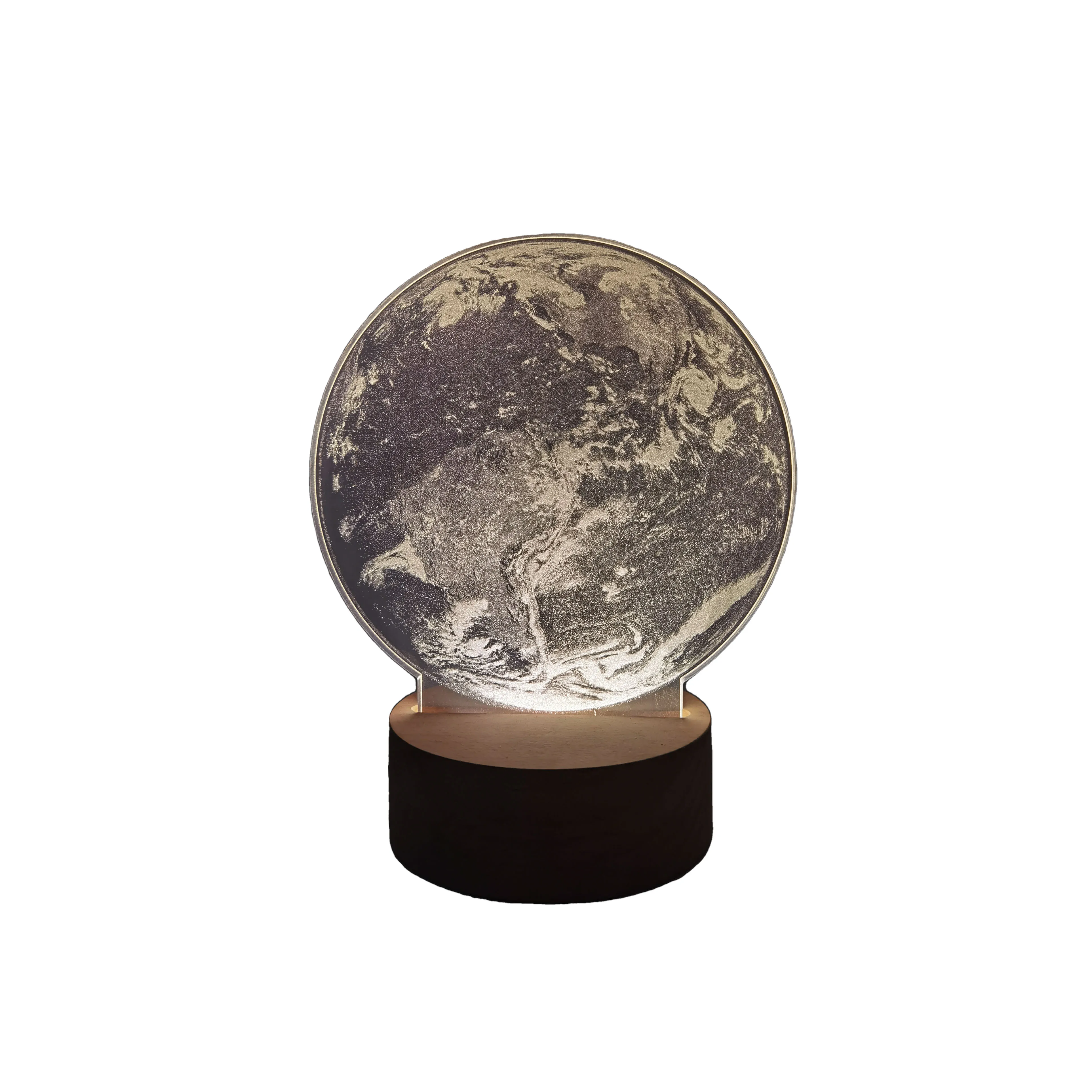 Best-selling christmas  wooden base acrylic sheet Earth pattern USB cable Bedroom Living room party 3D acrylic night light