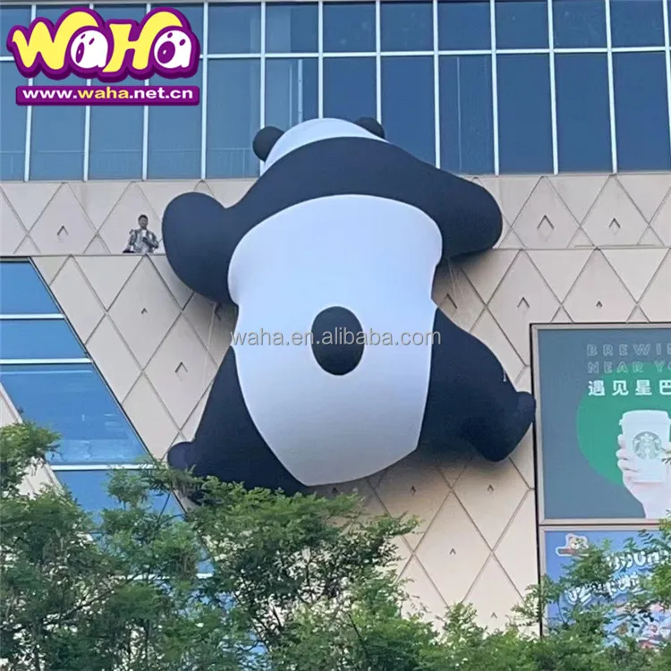 Giant Inflatable Panda Climb the Wall , Inflatable Panda Cartoon Mascot Balloon for Outdoor Event Advertising