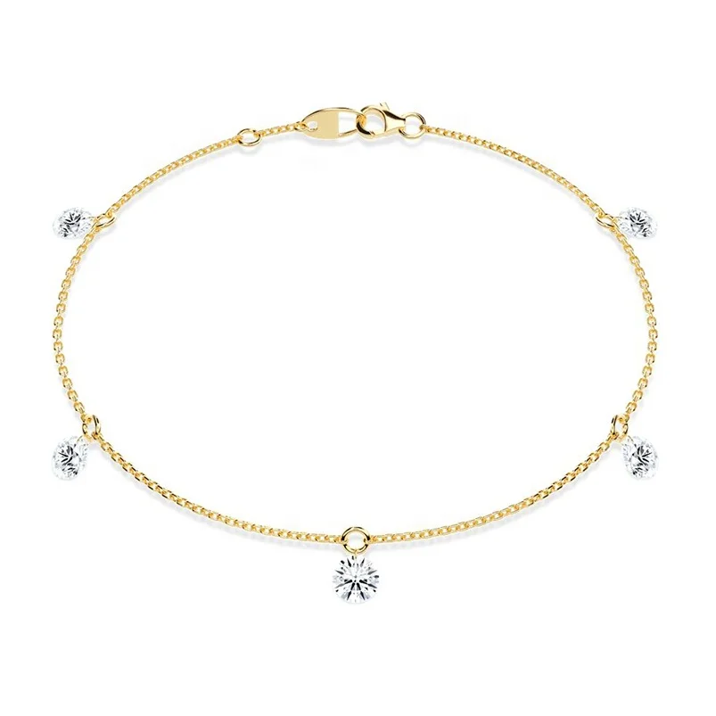 Gemnel 2024 custom gold plating 925 silver floating station pyramid hand chain bracelet womens