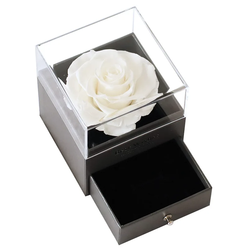 Eternal Red Rose Jewelry Gift Box Preserved Real Rose Flowers With  Acrylic Jewelry Box Rose Box Gift for Valentine Birthday