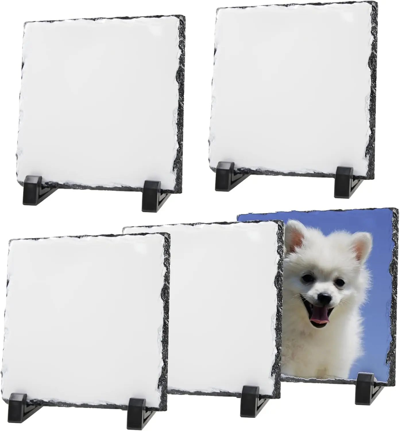 20*20CM Sublimation Slate Blanks Heat Transfer Rock Photo Plaque Custom Stone Slate Picture Frame with Display for Desktop