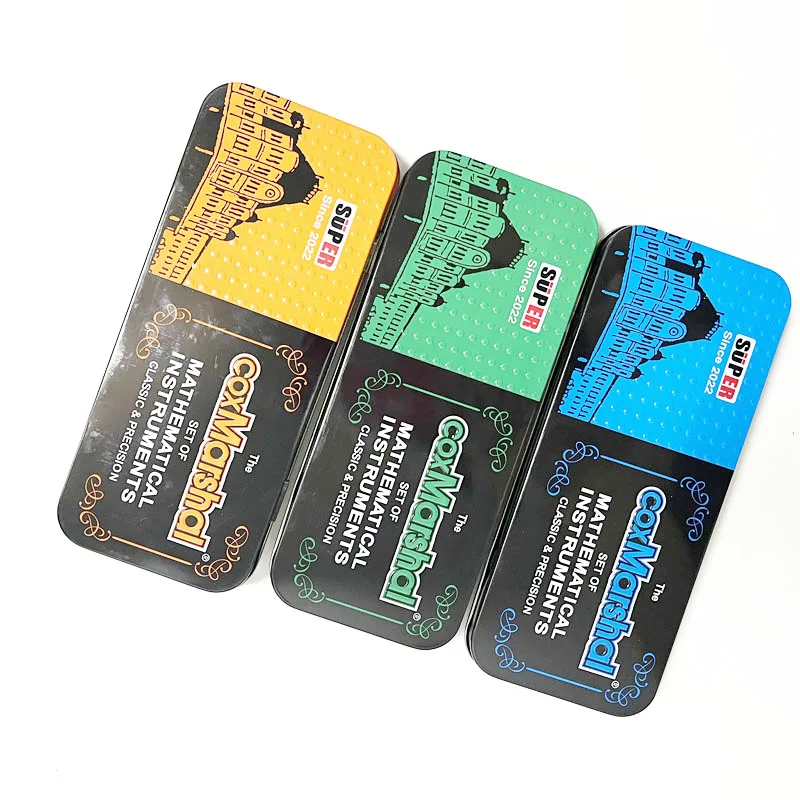 Набор для математики с жестяной коробкой набор и геометрии принадлежности учеников коробка супермаршала геометрическими фигурами из цинкового сплава 9