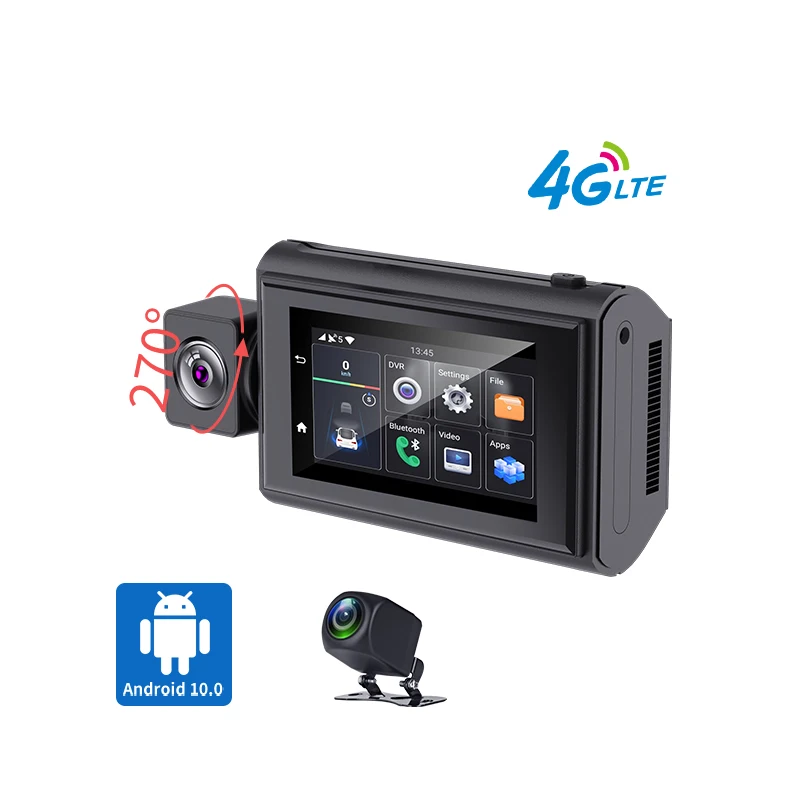 3-Inch Android 10 4+32G 4G IPS Screen ADAS Dashcam GPS and WIFI Enabled Dual Lens HD1080P Recording Live Streaming Car Black Box
