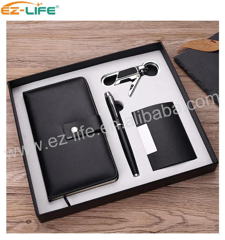 Wholesale luxury promotional business gifts Pen Promotion with Black Notebook Keychain Metal ballpoint pen and USB flash disk