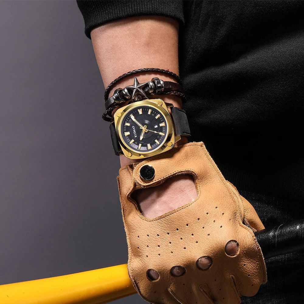 Relojes Hombre RUIMAS 303 Original Brand Men Leather Quartz Watches Waterproof Luxury Square Watch