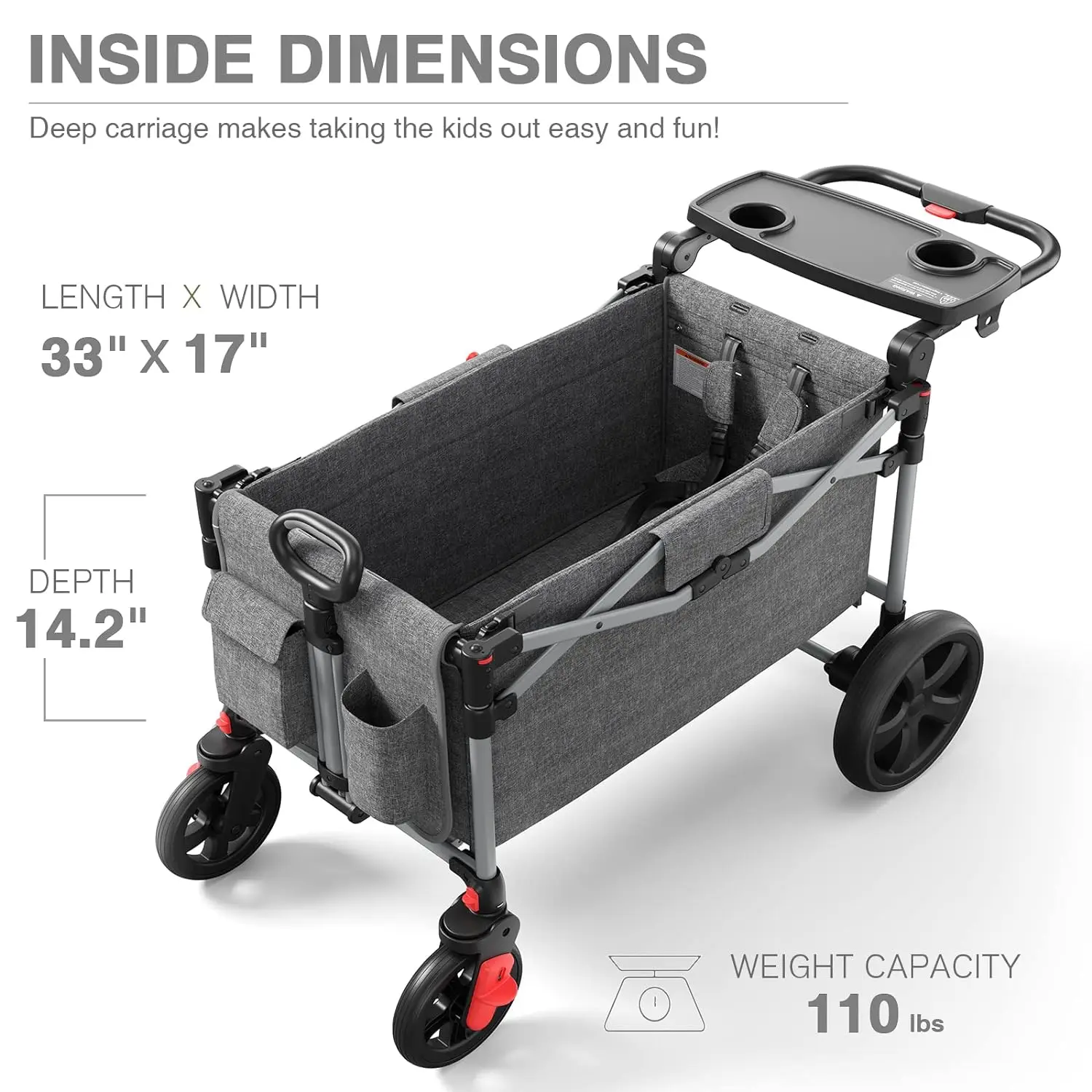 Popular Foldable Wagons for Two Kids & Cargo Collapsible Folding Stroller with Adjustable Handle Bar Removable Canopy
