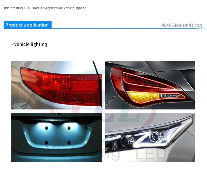 Yuliang 0.5W Side Emitting 4040 Red color 140mA smd led chip AEC-Q102 for Turn signal lamp brake lights automotive light