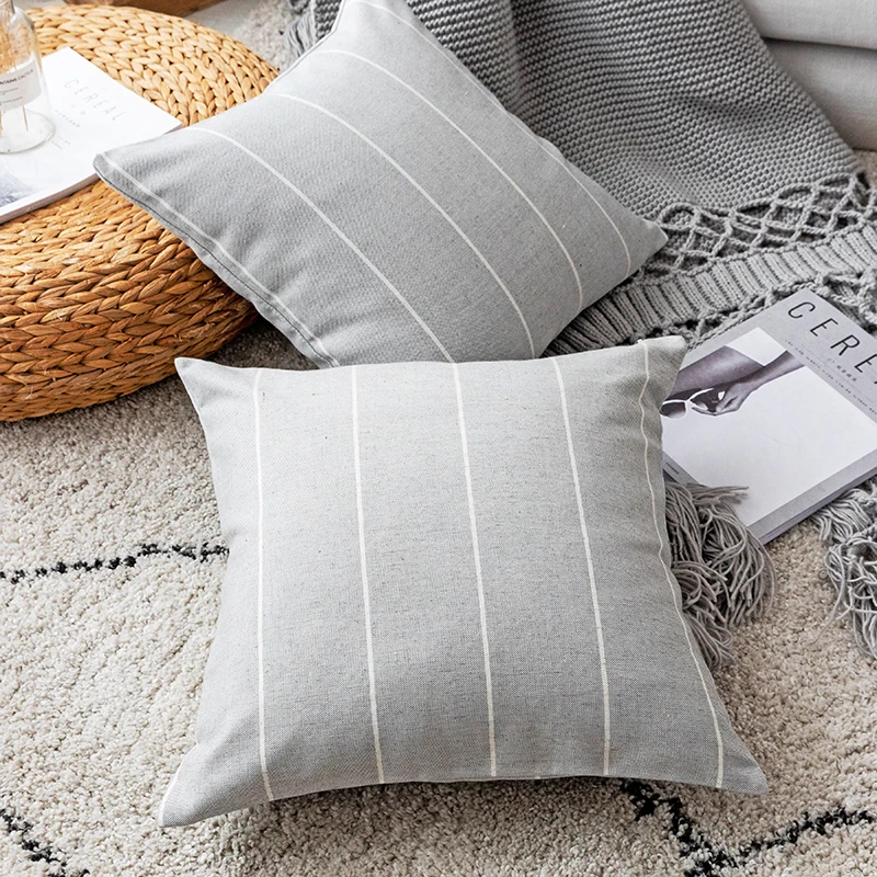 Innermor Striped Cushion Cover Simple Style Pillow Case Home decorative Faux Linen For sofa bed car seat 45x45 ready made