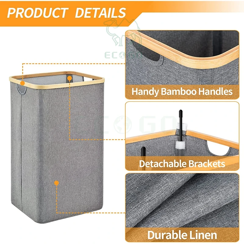 X-Large Foldable Laundry Basket With Bamboo Handles, Collapsible Laundry Hamper For Storage,Clothes