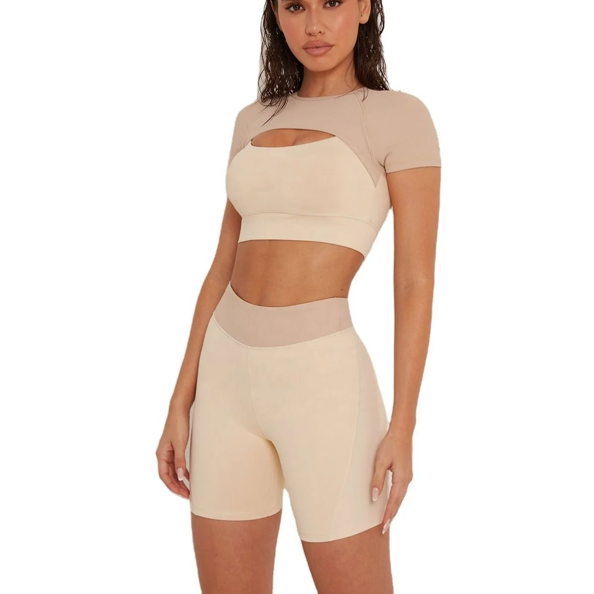 KC Wholesale High Quality Women New Naked Fitness Yoga Wear  Long Sleeve 5 Piece Crop Top Sports Wear Set