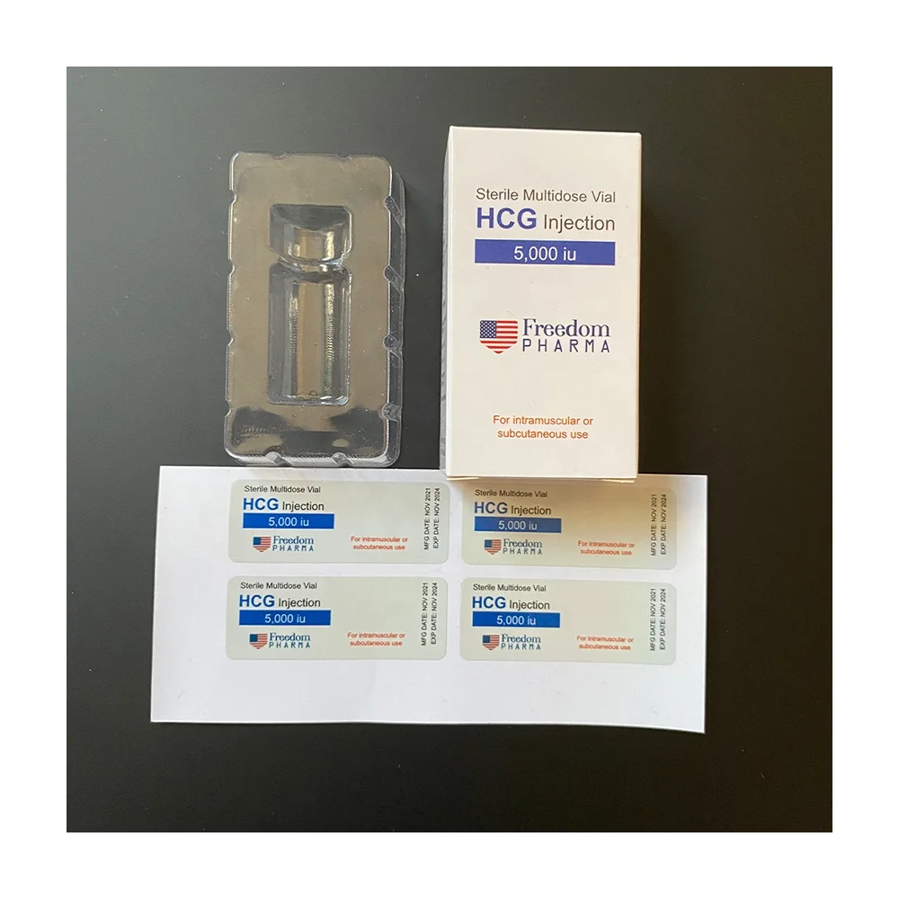 All kinds of designs printed custom logo 1x5000iu hcg paper box with match label sticker and plastic tray for 2ml/ 3ml vial