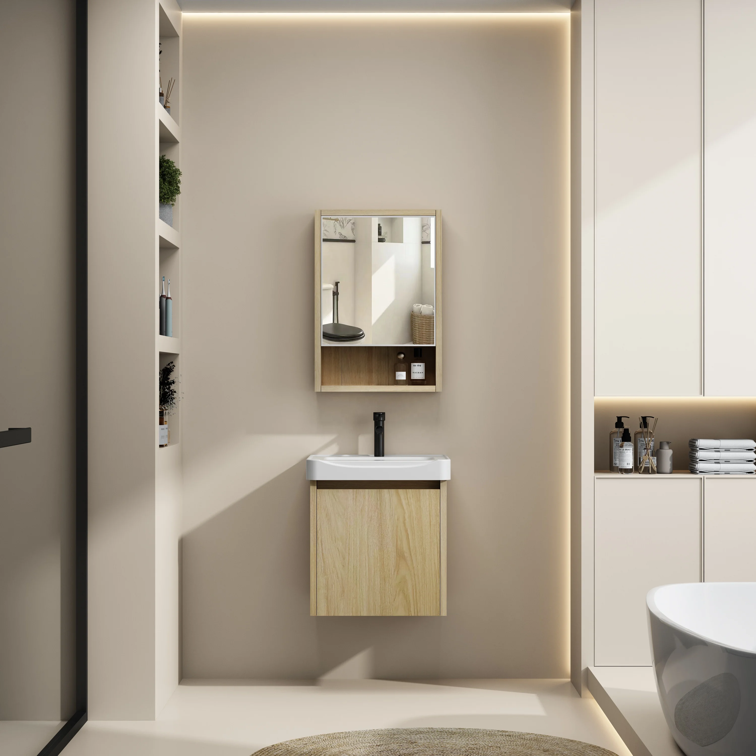 Factory Price Modern Bathroom Wall Cabinet Vanity Double Door Storage Cabinet Wash Basin with Mirror