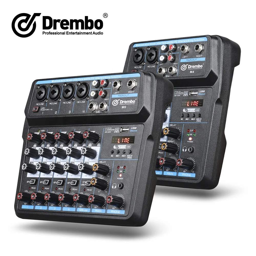 Debra Audio M4/6 4/6Channel DJ Console Mixer with BT4.0,USB,Reverb for live broadcast interface for singing and live broadcast