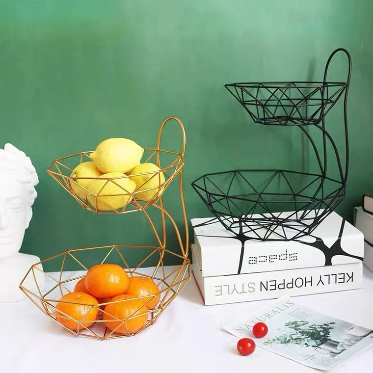 2 Tier Fruit Basket for Kitchen High Quality Metal Modern Space OEM Customized Steel American Style Time Storage ODM