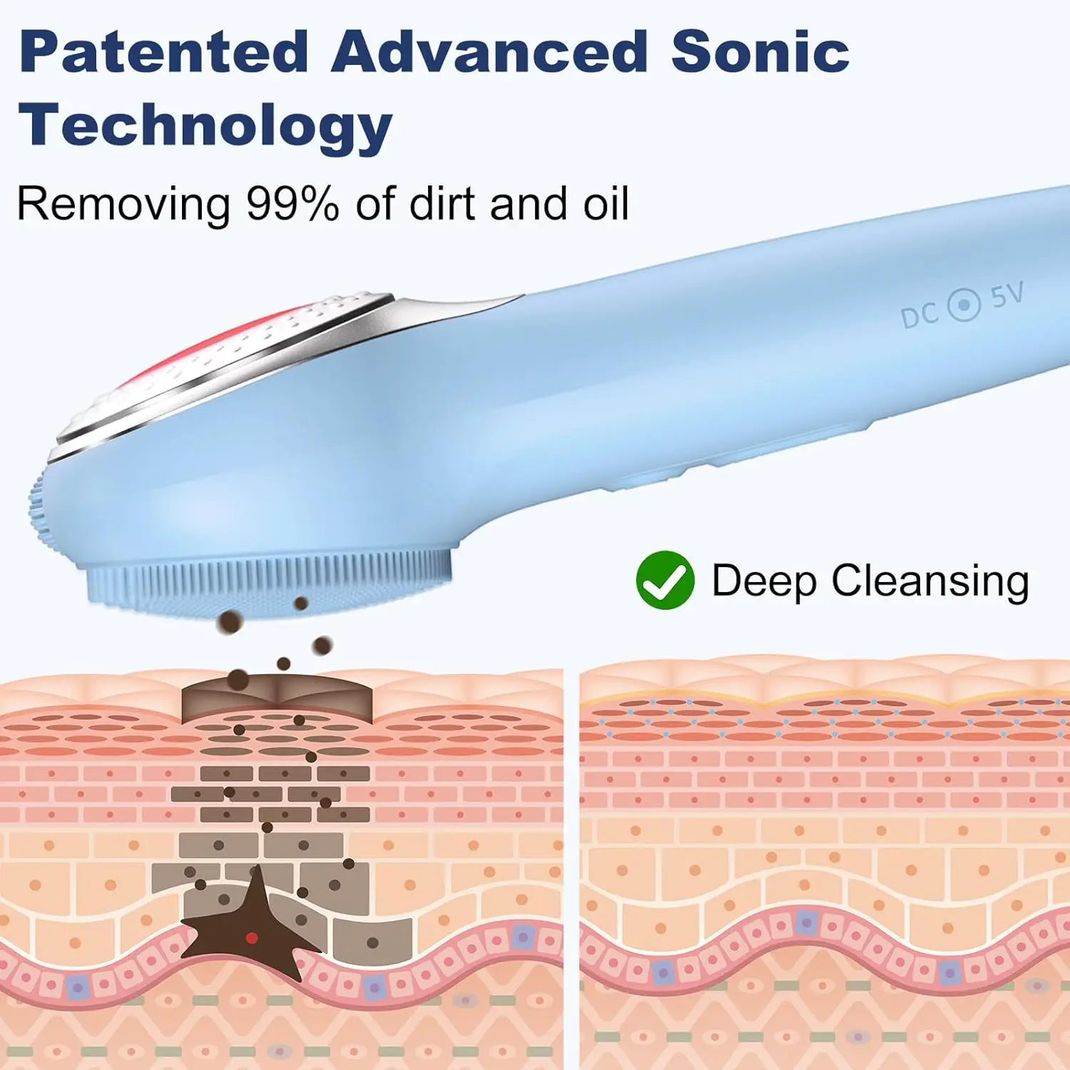 New Rechargeable Silicone Cleanser IPX7 Waterproof Red And Blue Light Vibration Hot Compress Facial Cleanser