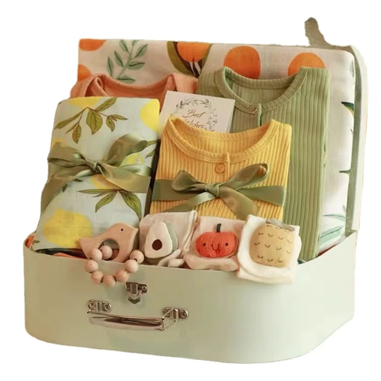 Hebo Newborn baby fiber gauze gift box four seasons boys and girls baby suit gift gift for full moon children.