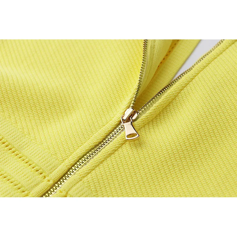 2024 New ready to ship or custom high quality top fashion v neck knitted yellow dresses women elegant