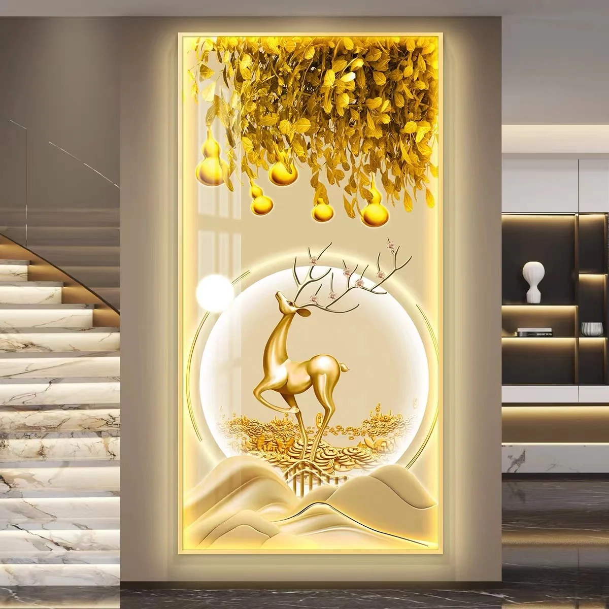 Money Tree LED Light Painting  foyer decoration painting  corridor hanging painting minimalist modern mural