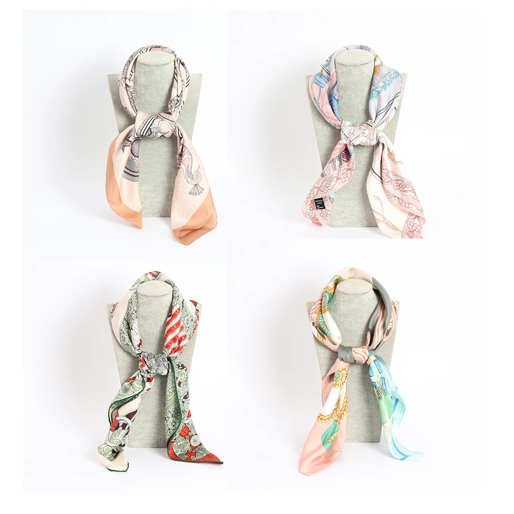 Vintage Freshness Silk Sleeping Head Wrap Double-Sided Printing Rich In Patterns Large Square Neckerchief With Custom Packaging