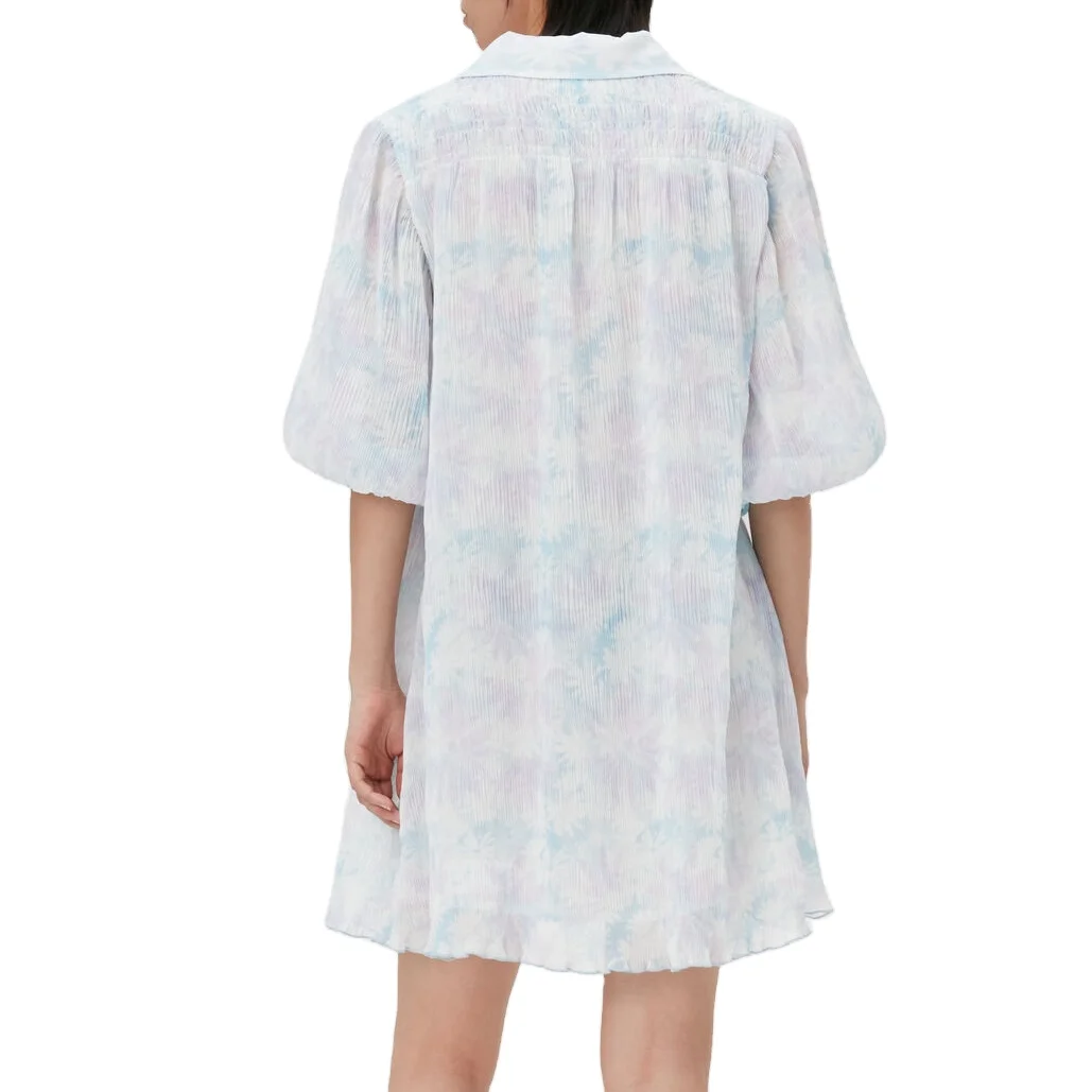 Trendy Custom Women Casual Short Dress Puff Sleeve V Neck Korea Summer Fashion Chiffon Dress 2022