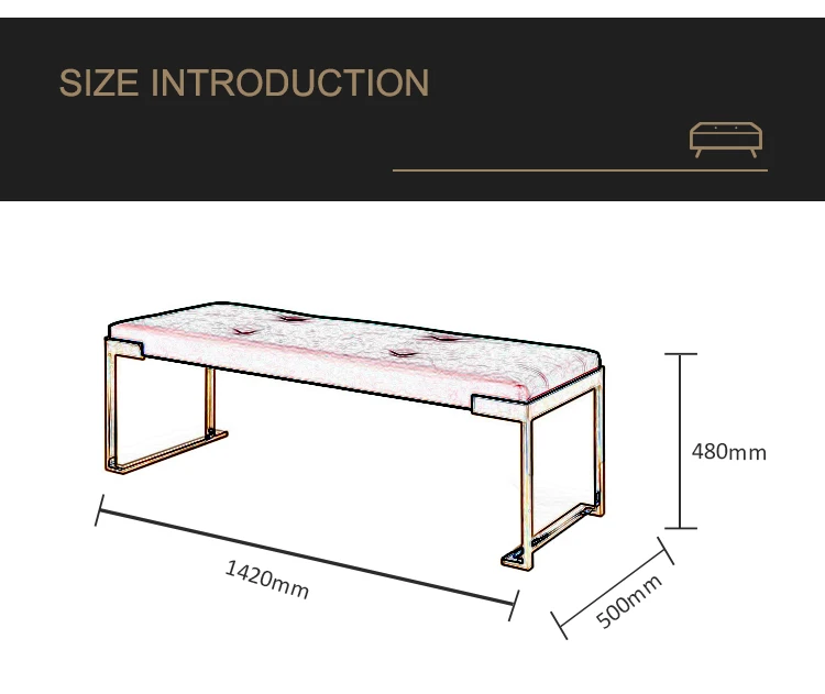 Modern Luxury European Bedroom Furniture The End Solid Wood Frame Leather Luxury Bed End Stool Bedroom