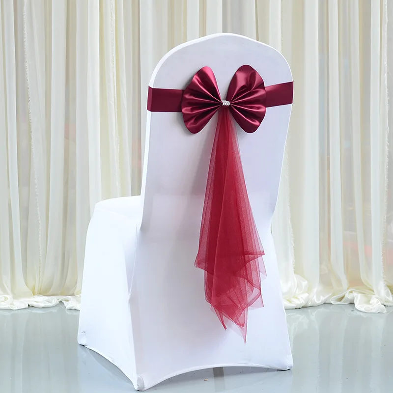wedding sashes bow tie yarn chiffon banquet flower back cover decoration chaises de mariage shashe chair bands