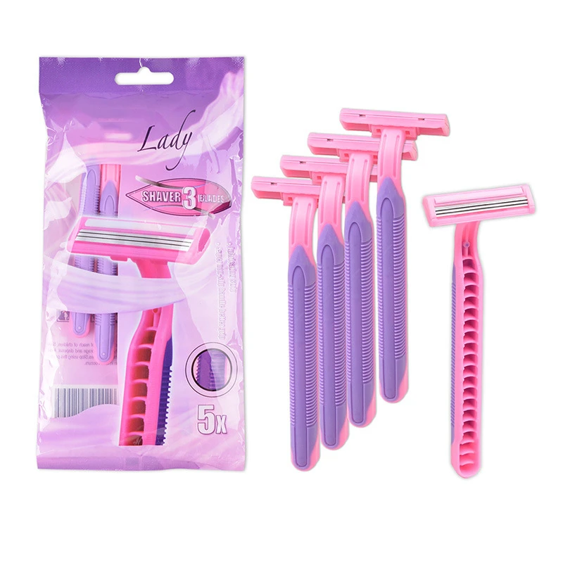 3 blades disposable recycled plastic and rubber handle female lady women disposable shaving razor