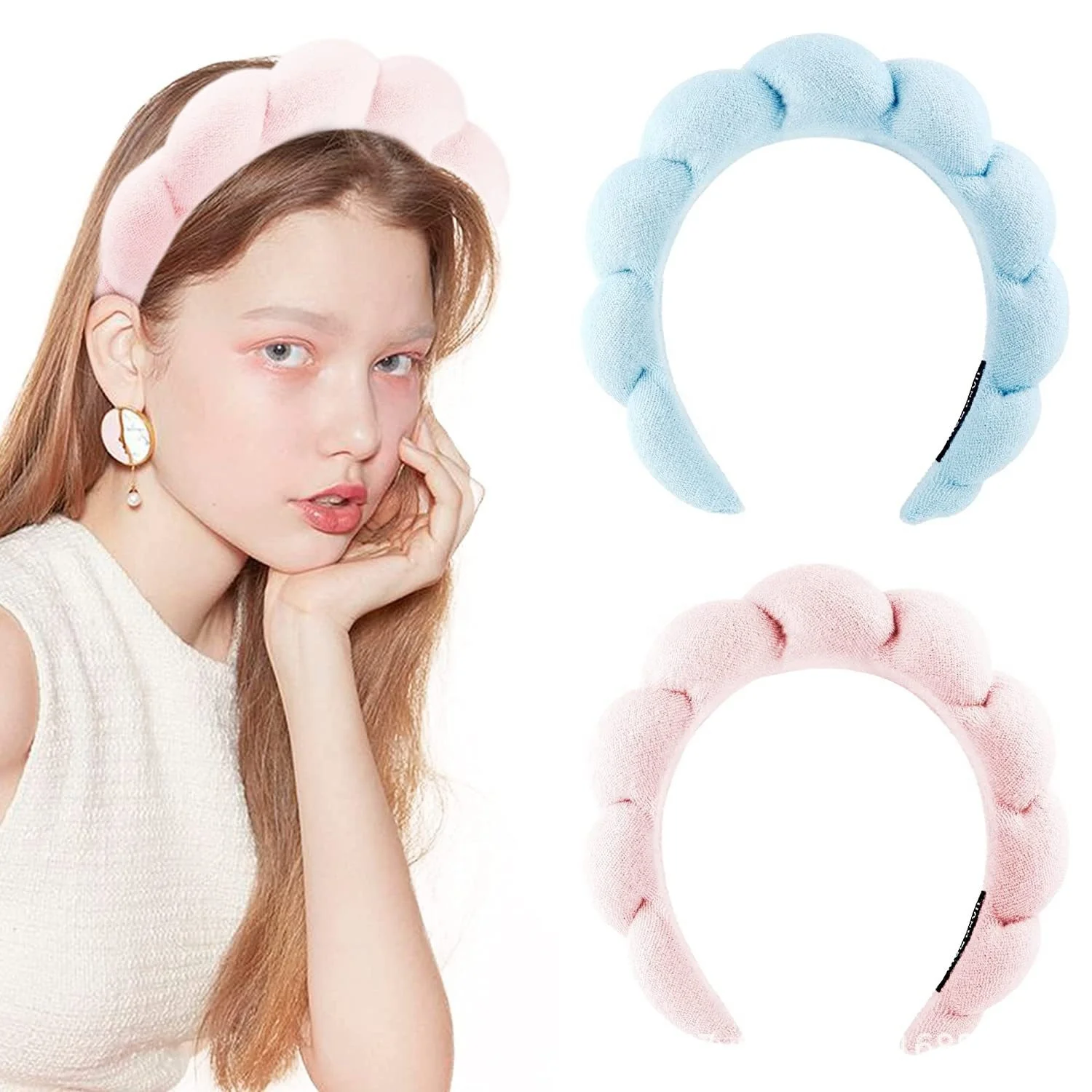 Hot sale Sponge Spa Headband for Washing Face Wholesale Hair Accessories Girls Plain Fabric Knot Plastic Hair band