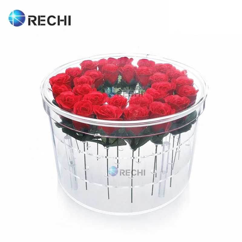 RECHI Wedding Decor Round Acrylic Flower Storage Box & Packing Display Case,Acrylic Rose Flower Gift Organizer Box