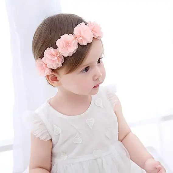 European American Baby Hair Accessories Floral Headbands Birthday Party Solid Color Fashion Sweet Baby Flower Headband Hairband