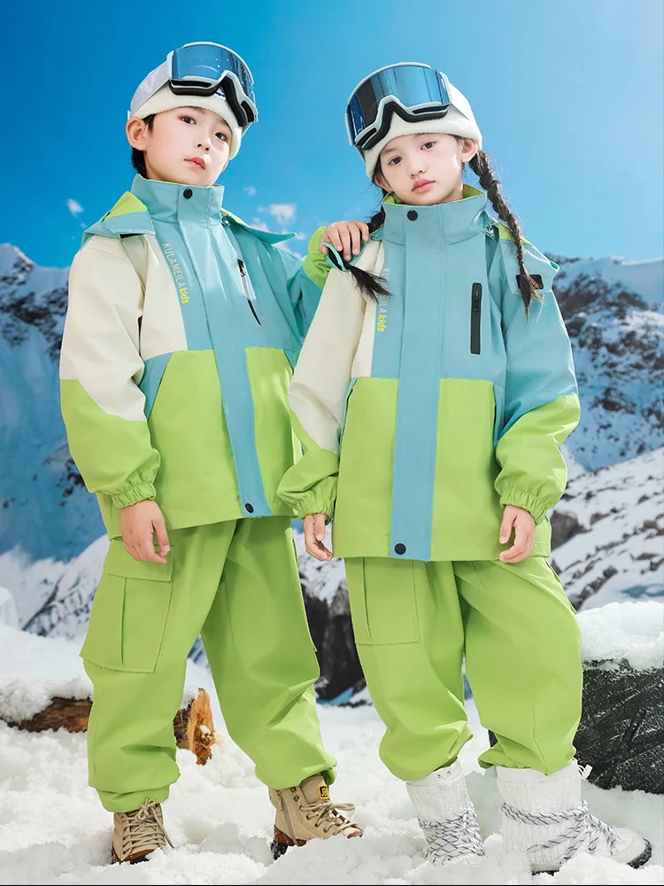 New Thickened Warm DuPont Three-Proof Ski Suit for Boys and Girls Autumn Winter Three-Piece Set for Primary School Students